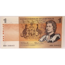 AUSTRALIA 1966 . ONE DOLLAR BANKNOTE . COOMBS/WILSON . FIRST PREFIX AAA